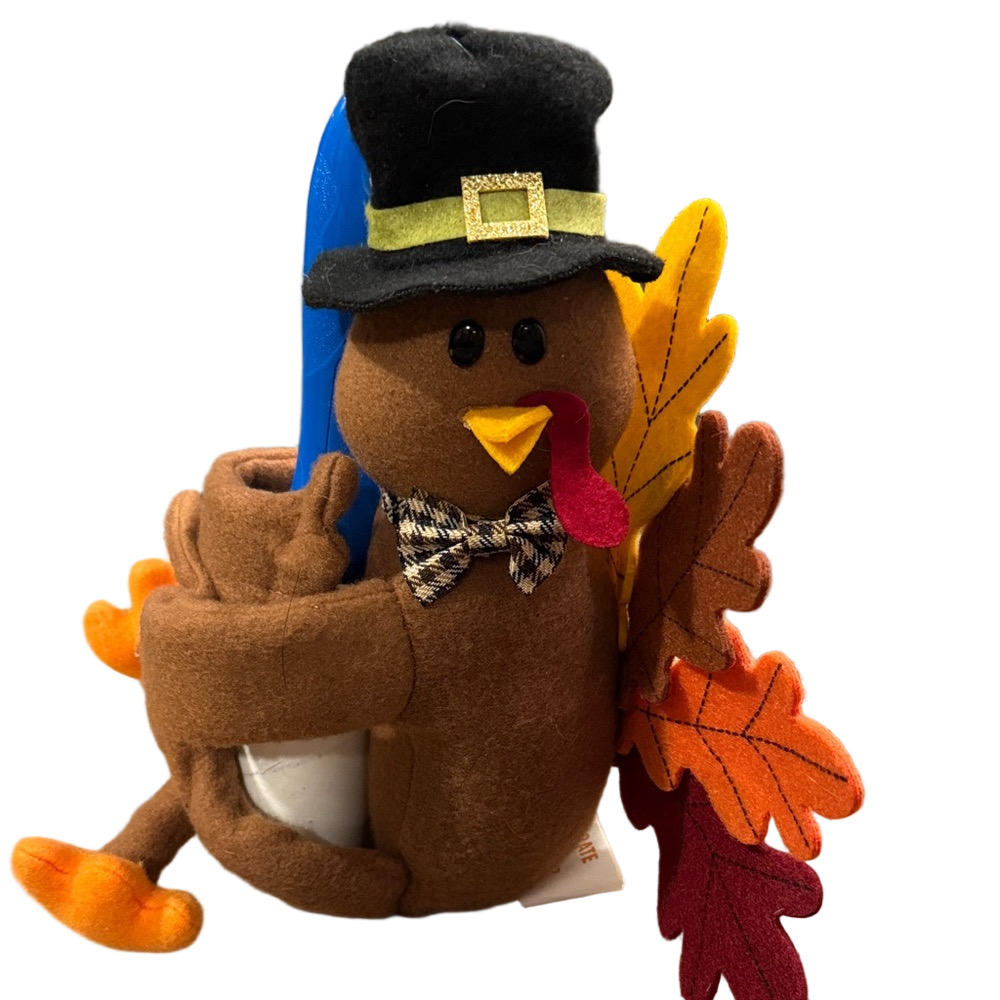 Festive Turkey Plush with Hat and Bow Tie Wine Bottle Holder